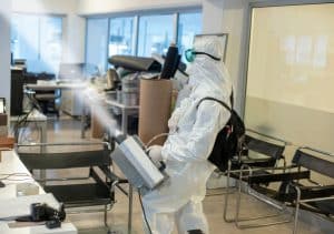Corona,Spraying,In,Office,Floor